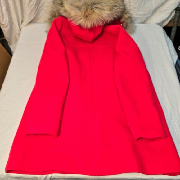 J. Crew Women's Red Chateau Stadium Parka Coat Nello Cori Faux Fur Hood Size 10 - Picture 7 of 7